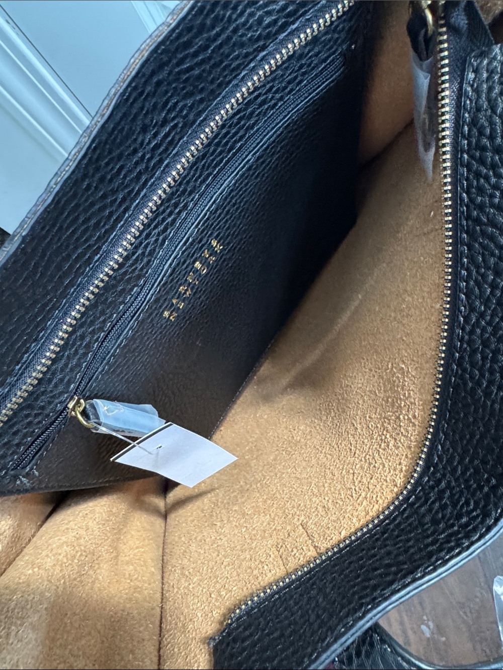 Barneys New York Black Pebble Leather Tote with Striped Navy-White Strap - Picture 10 of 10